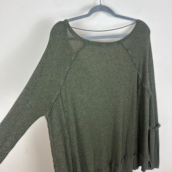 We the Free Green Ribbed Tunic Blouse L Soft Stretch Minimalist Oversized - Picture 8 of 10